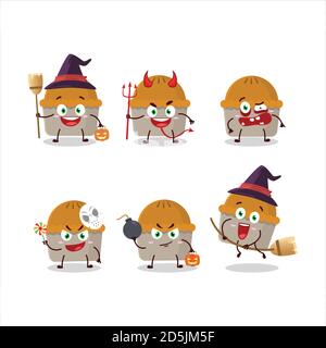 Émoticônes d'expression d'Halloween avec personnage de dessin animé de tarte à la viande Illustration de Vecteur