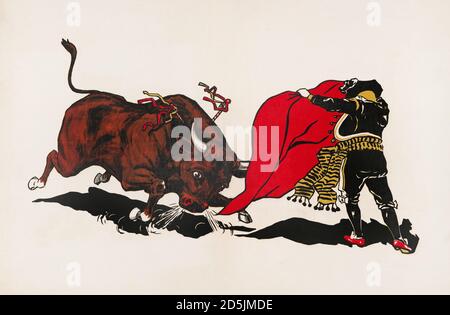 Illustration rétro de la corrida : matador et taureau. 1903 Banque D'Images