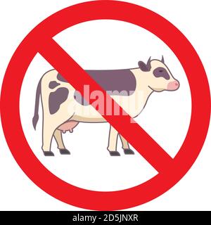 Signe de la viande interdite.cercle rouge.vecteur plat de l'animal de vache. Illustration de Vecteur