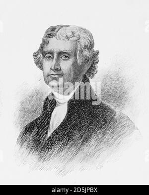 Portrait du président Thomas Jefferson. Thomas Jefferson (1743 – 1826) était un homme d'État américain, un diplomate, un avocat, un architecte, un philosophe et Foundi Banque D'Images