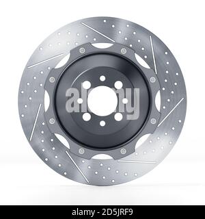 Disque de frein de performance isolé sur fond blanc. Illustration 3D. Banque D'Images