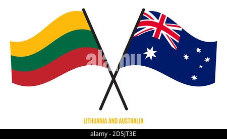 Lithuanie et Australie drapeaux croisés et ondulant le style plat. Proportion officielle. Corriger les couleurs. Illustration de Vecteur