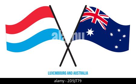 Luxembourg et Australie drapeaux croisés et ondulant style plat. Proportion officielle. Corriger les couleurs. Illustration de Vecteur