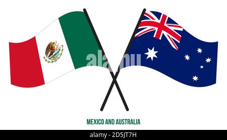 Mexique et Australie drapeaux croisés et ondulant style plat. Proportion officielle. Corriger les couleurs. Illustration de Vecteur