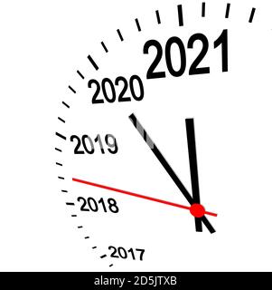 Horloge tridimensionnelle montrant le nouvel an 2021 à 12 heures Illustration de Vecteur