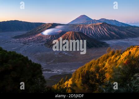 Volcan du Mont Bromo - Gunung Bromo - au lever du soleil - est de Java, Indonésie. Banque D'Images