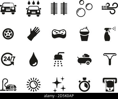 Icônes de lavage de voiture en noir & blanc Grand Jeu Illustration de Vecteur