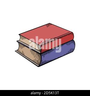 Des piles d'esquisses de couleurs de livres avec hachurage. Gravure dessin coloré. Connaissance et sagesse. Image vectorielle pour badges, cartes, diapositives et votre creativit Illustration de Vecteur