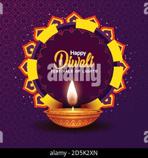 Festival indien Happy Diwali avec des accessoires Diwali, vacances fond avec des craquelins, carte de vœux Diwali, illustration vectorielle. Illustration de Vecteur