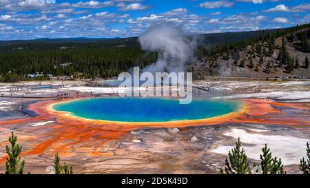 Grand Prismatic Spring au départ de Fairy Falls Trail, parc national de Yellowstone, Wyoming, États-Unis Banque D'Images