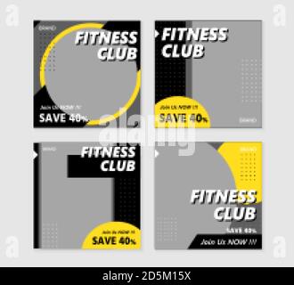 Modèle de bannière carrée de club de fitness. Bannière promotionnelle pour les messages sur les réseaux sociaux Illustration de Vecteur