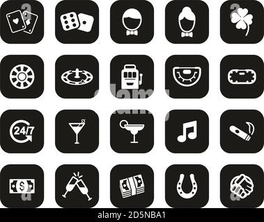 Casino Or Gambling Icons White On Black Flat Design Set Big Illustration de Vecteur