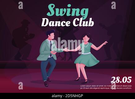 Modèle vectoriel plat de bannière de club de danse swing Illustration de Vecteur