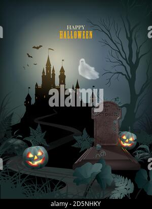 Affiche d'Halloween avec un ancien château Illustration de Vecteur