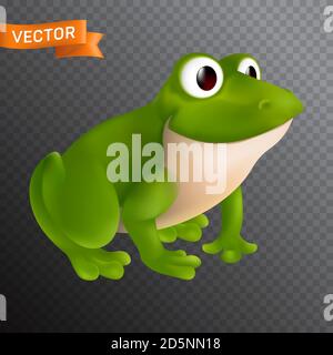 Personnage de grenouille de dessin animé vert avec les grands yeux assis et souriant. Illustration vectorielle isolée sur un arrière-plan transparent Illustration de Vecteur