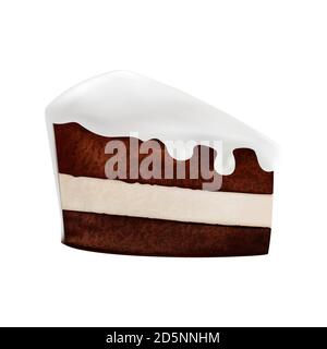 Délicieux gâteau au chocolat avec garniture et crème blanche goutte à goutte. Illustration vectorielle dans un style réaliste de maillage 3D isolé sur un fond blanc Illustration de Vecteur