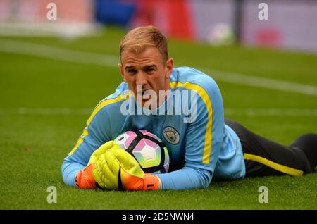 Joe Hart de Manchester City pendant l'échauffement Banque D'Images