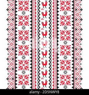 Ukrainien, biélorusse, art populaire vecteur sans couture motif rouge et noir, inspiré par le style traditionnel de point de croix Vyshyvanka Illustration de Vecteur