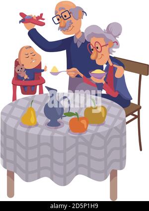Illustration vectorielle de dessin animé plat de grand-parents allaitant bébé Illustration de Vecteur