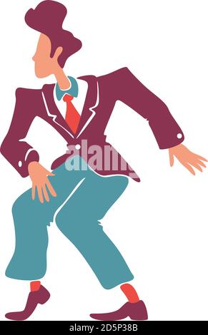 Style rétro Guy en costume vintage dansant couleur vectorielle plate caractère sans visage Illustration de Vecteur