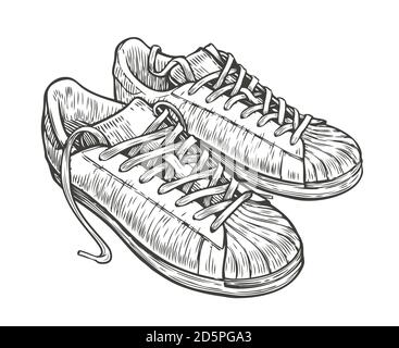 Croquis de chaussures de sport. Illustration vectorielle vintage dessinée à la main Illustration de Vecteur