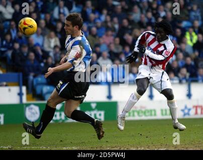 Ade Akinbiyi, de Sheffield United, marque le second but contre Sheffield Mercredi Banque D'Images