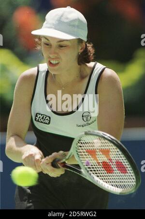 Martina Hingis en Suisse contre Monica Seles aux États-Unis. Hingis a gagné 6-2, 6-4. Banque D'Images