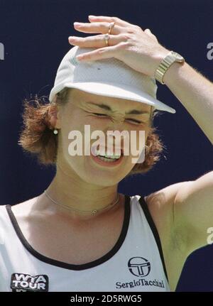 Martina Hingis en Suisse contre Monica Seles aux États-Unis. Hingis a gagné 6-2, 6-4. Banque D'Images