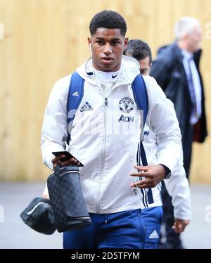 Marcus Rashford de Manchester United arrive pour le match contre Burnley Banque D'Images