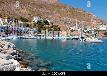 Livadia, le principal port de l'île de Tilos, dans le complexe Dodécanèse, Grèce, Europe. Banque D'Images