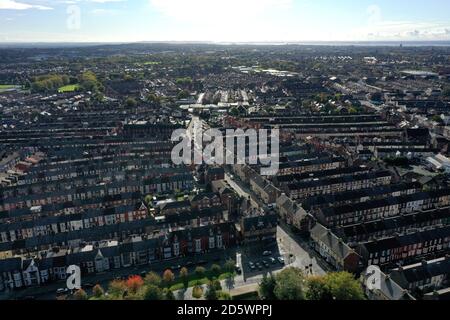 Vue générale de Liverpool prise par drone du parc Stanley. Banque D'Images
