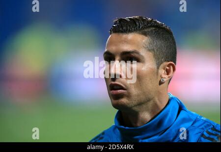 Cristiano Ronaldo, du Real Madrid, se réchauffe avant le lancement Banque D'Images