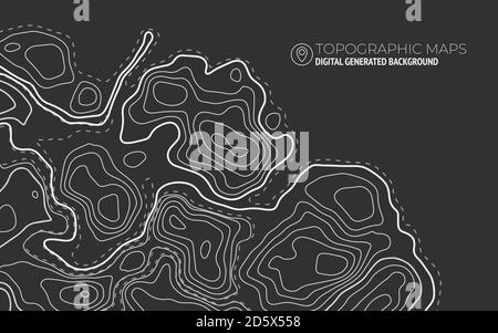 Hauteur stylisée du contour topographique en lignes. Concept d'un schéma de géographie conditionnelle et d'un parcours de terrain. Illustration vectorielle abstraite en noir et blanc. Illustration de Vecteur