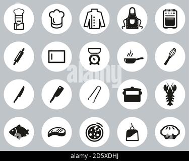 Chef ou Cook Icons Black & White Flat Design Circle Définir grand Illustration de Vecteur