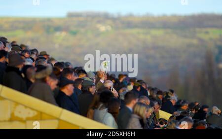 Les Racegoers regardent l'action depuis le stand lors du troisième jour de la réunion de novembre à Cheltenham Racecourse, Cheltenham Banque D'Images