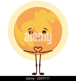 Soleil de style dessin animé. Joli caractère d'espace. Illustration de Vecteur