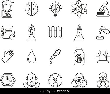 Icônes de chimie ou de chimiste ligne mince définir grand Illustration de Vecteur