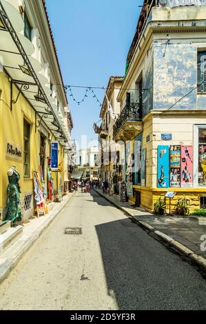 Grèce, Athènes, rue commerçante Banque D'Images