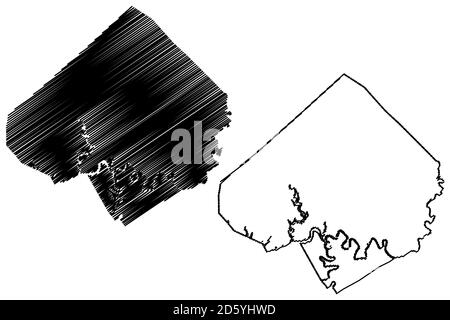 Comté de Pulaski, Kentucky (comté des États-Unis, États-Unis d'Amérique, États-Unis, États-Unis, États-Unis) carte illustration vectorielle, scribble croquis carte de Pulaski Illustration de Vecteur
