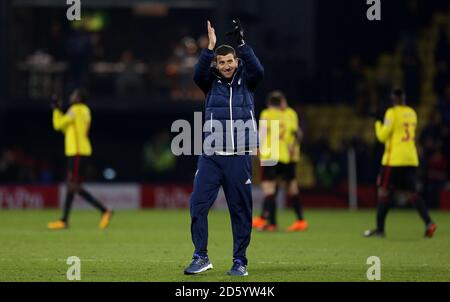 Javi Gracia, directeur de Watford, célèbre après le match Banque D'Images