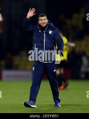 Javi Gracia, directeur de Watford, célèbre après le match Banque D'Images