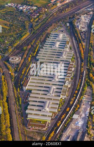 Allemagne, Bade-Wurtemberg, Stuttgart, vue aérienne des travaux de moteur Mercedes-Benz Banque D'Images