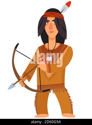 Arc indien américain. Personnage masculin de style dessin animé. Illustration de Vecteur