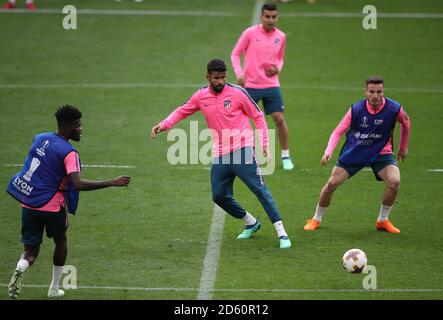 Diego Costa de l'Atletico Madrid pendant la session d'entraînement Banque D'Images