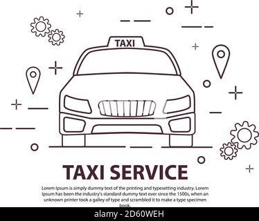 Icône du service de taxi. Vue avant de la voiture. Vecteur plan de dessin au trait. Illustration de Vecteur