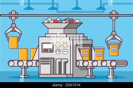 Laboratoire médical. Fabrication de pilules d'usine industrielle médicale. Illustration de Vecteur