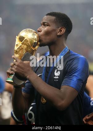 Paul Pogba célèbre après la finale de la coupe du monde de la FIFA 2018 au stade Luzhniki à Moscou, le 15 juillet 2018 Banque D'Images