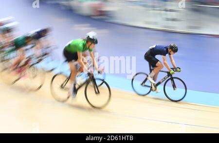 Scratch Race Boys Major final au Derby Velodrome, Derby Arena Banque D'Images