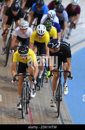 Scratch Race Boys Major final au Derby Velodrome, Derby Arena Banque D'Images