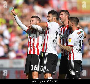 Oliver Norwood (à gauche) de Sheffield United fête ses trois côtés objectif Banque D'Images